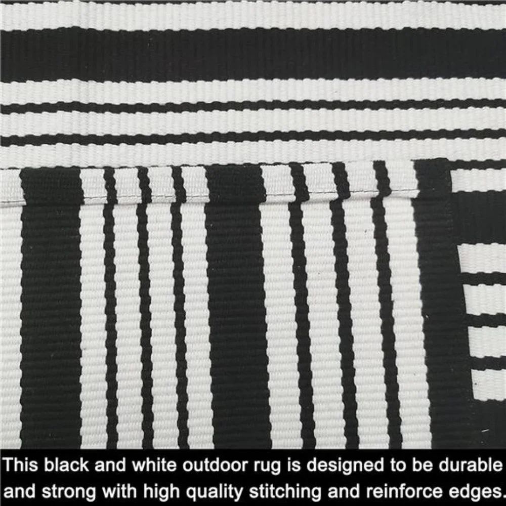 Black and White Striped Outdoor Rug Front Porch Rug 27.5